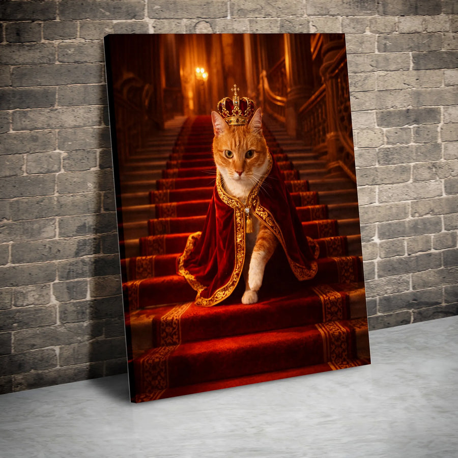 Royal Cat Canvas Wall Art | Ginger Tabby King in Crown & Robe | Premium Gallery Wrapped Print | Unique Collector's Gift for Cat Lovers