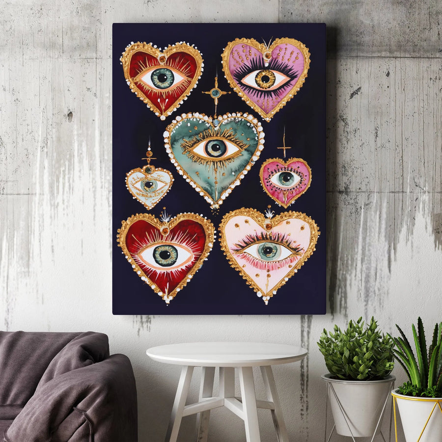 Sacred Heart Wall Art | Mystical Evil Eye Canvas Print | Premium Gallery Wrap Decor | Bohemian Spiritual Home Decor Gift