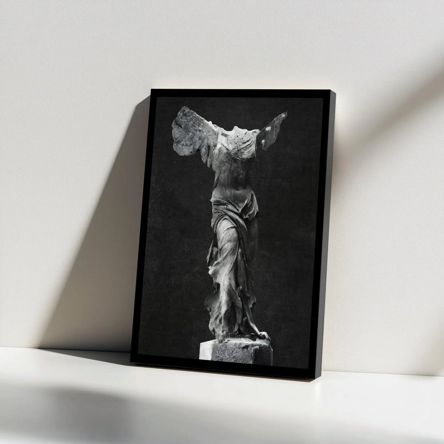 Winged Victory of Samothrace Canvas Wall Art | Minimalist Black and White Sculpture Print | Premium Gallery Wrapped Canvas | Modern Home Decor Gift for Art Historian