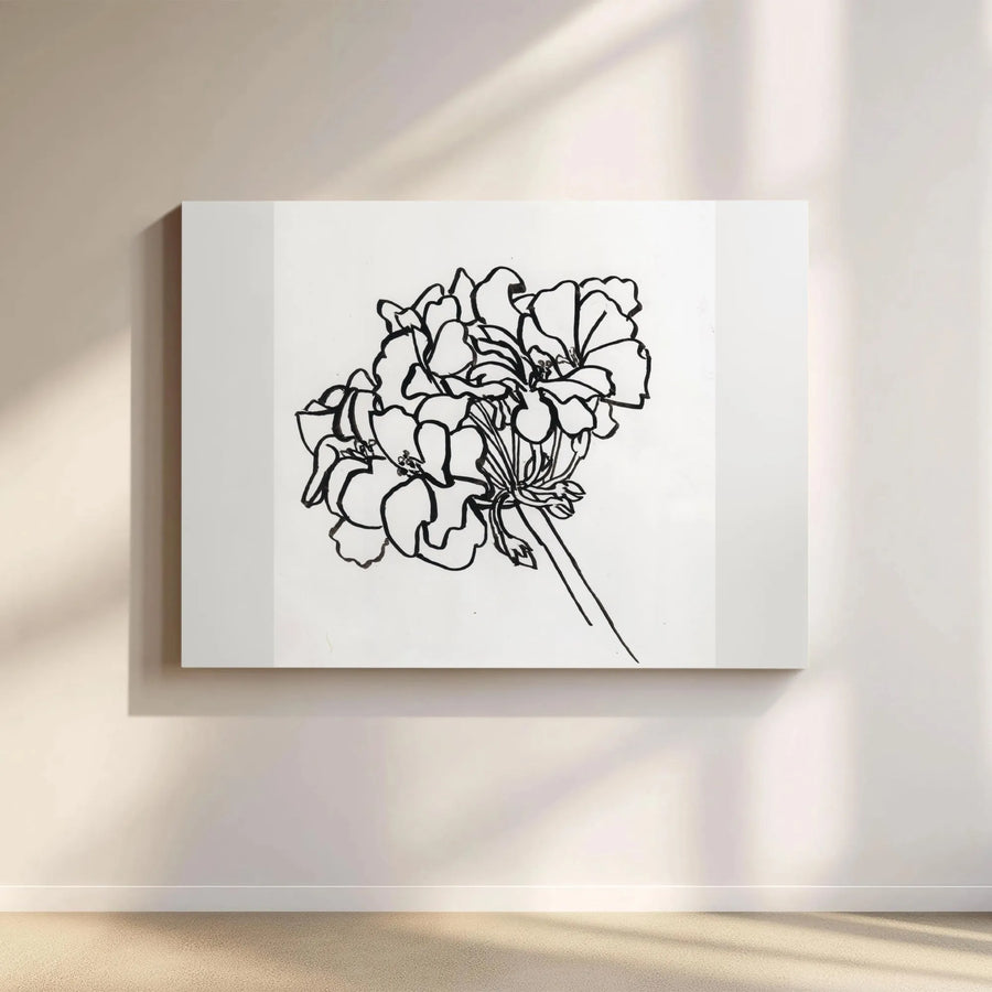 Geranium Line Art Canvas Print | Minimalist Black and White Floral Sketch | Premium Gallery Wrap Canvas | Modern Botanical Wall Decor Gift