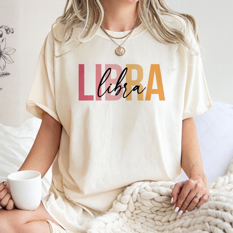 Libra Zodiac T-Shirt | Modern Gradient Block Letter Design | Premium 100% Cotton Tee | Astrology Lover Birthday Gift