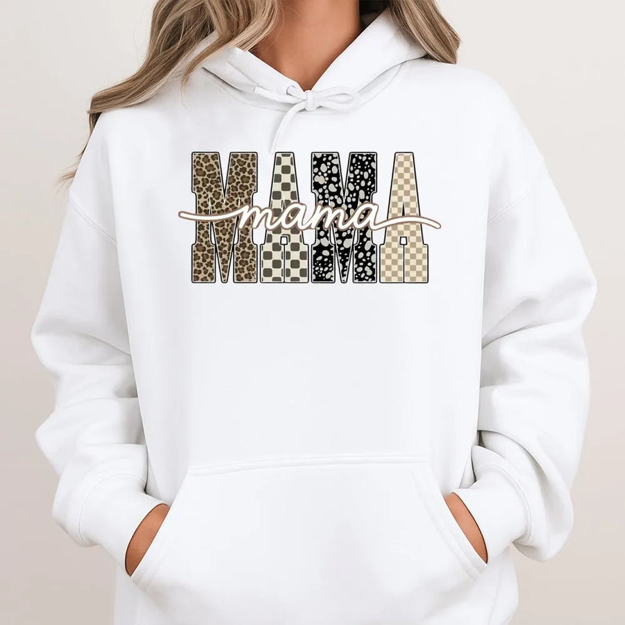 Mama Hoodie | Retro Checkered Leopard Print Design | Premium Cotton Blend | Thoughtful Birthday or Mothers Day Gift for Mom
