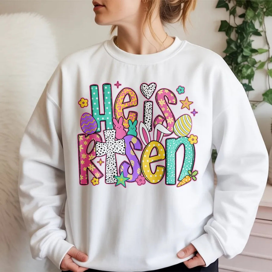 He Is Risen Sweatshirt | Christian Easter Graphic Apparel | Premium Cotton Blend | Faith Based Religious Gift for Men and Women