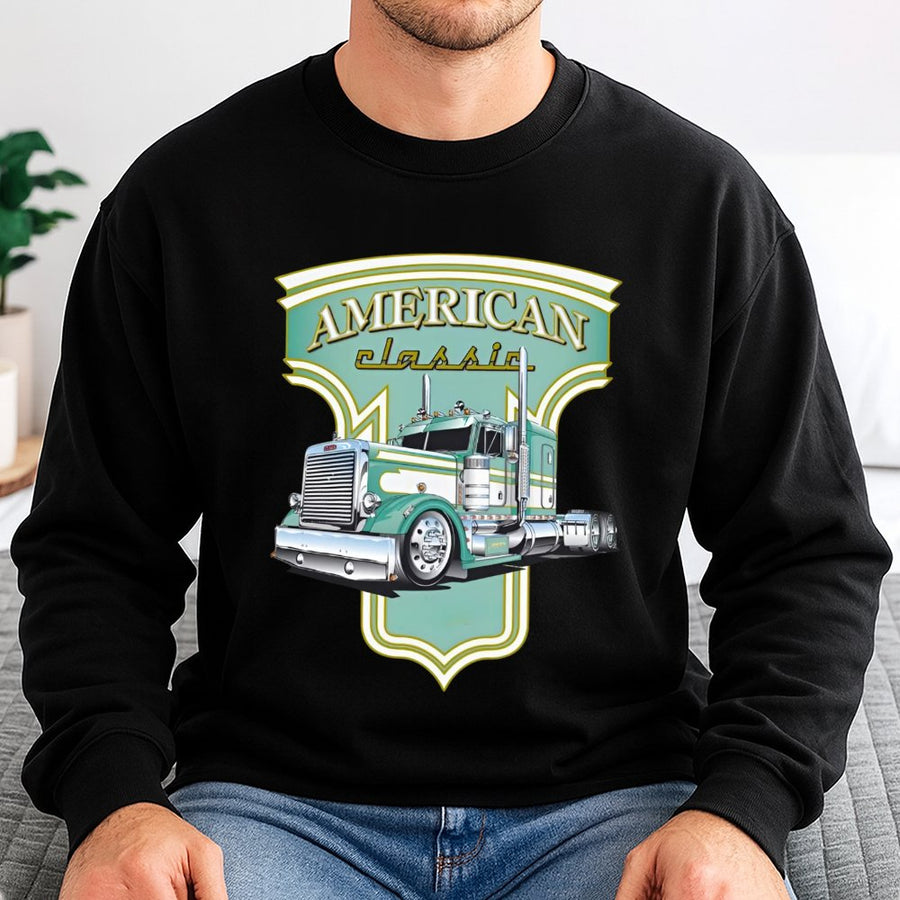 American Classic Semi Truck Sweatshirt | Retro Big Rig Graphic Tee | Premium Cotton Blend Crewneck | Gift for Trucker Dad & Car Lover