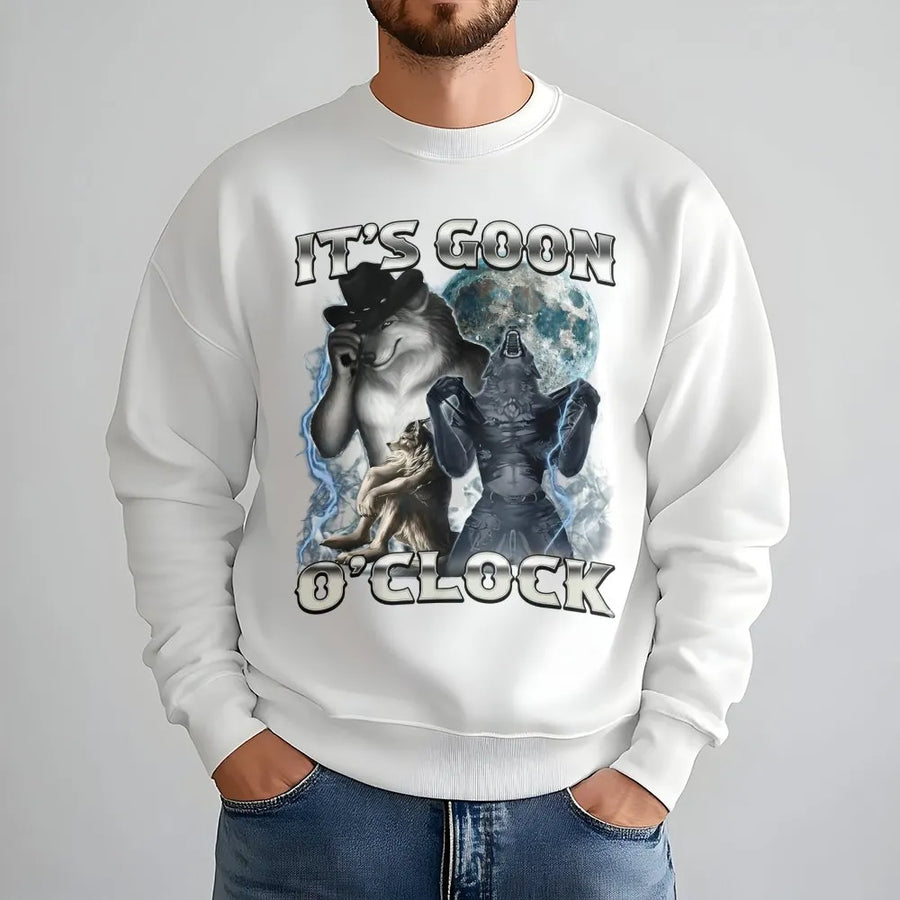 It's Goon O'Clock Wolf Sweatshirt | Funny Meme Graphic Pullover | Premium Cotton Blend | Gift For Gen Z Internet Culture Fan