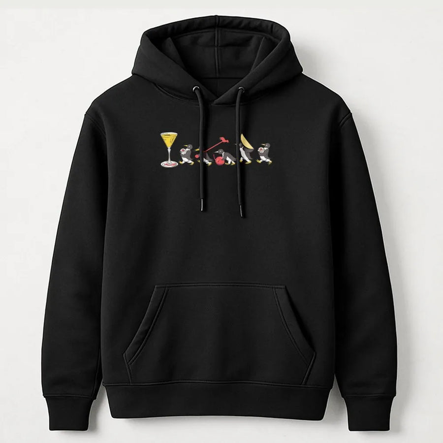 Funny Penguin Hoodie | Cocktail Marching Graphic Pullover | Premium Cotton Blend | Unisex Streetwear Novelty Gift