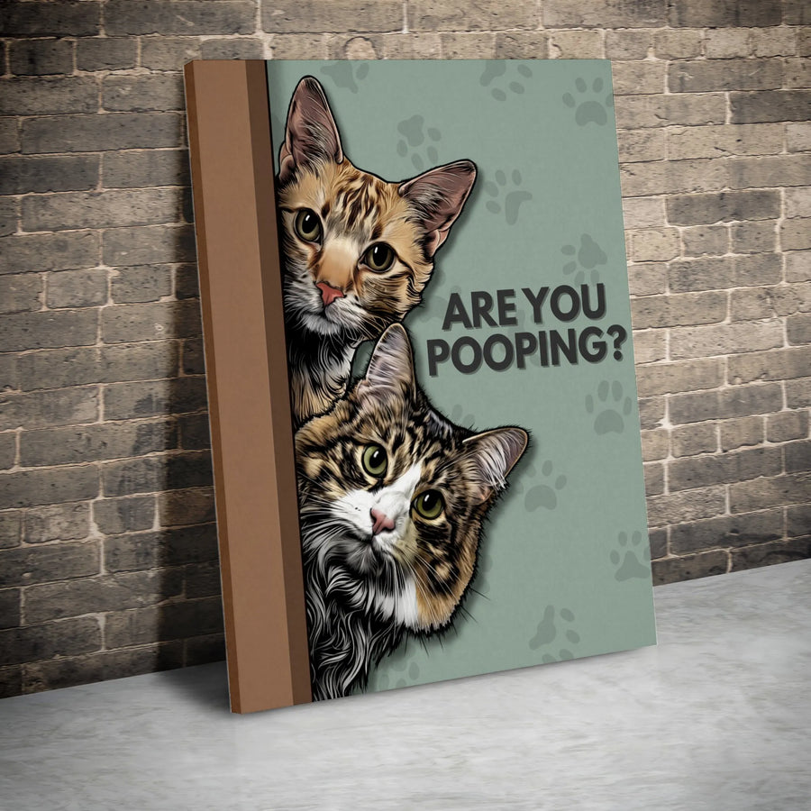 Funny Cat Bathroom Wall Art | Are You Pooping Cute Kitten Poster | Premium Gallery-Wrapped Canvas Print | Humorous Home Decor Gift
