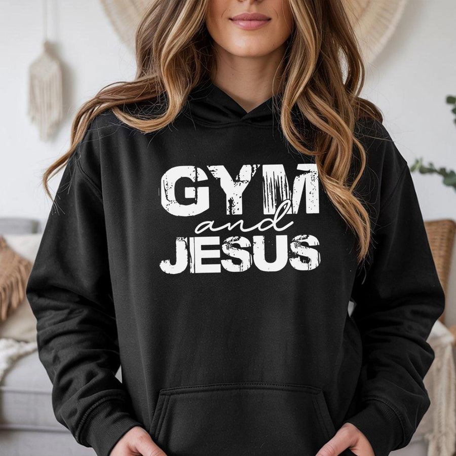 Gym and Jesus Hoodie | Faith Inspired Workout Sweatshirt | Cotton-Polyester Blend Premium Apparel | Christian Fitness Gift for Men and Women