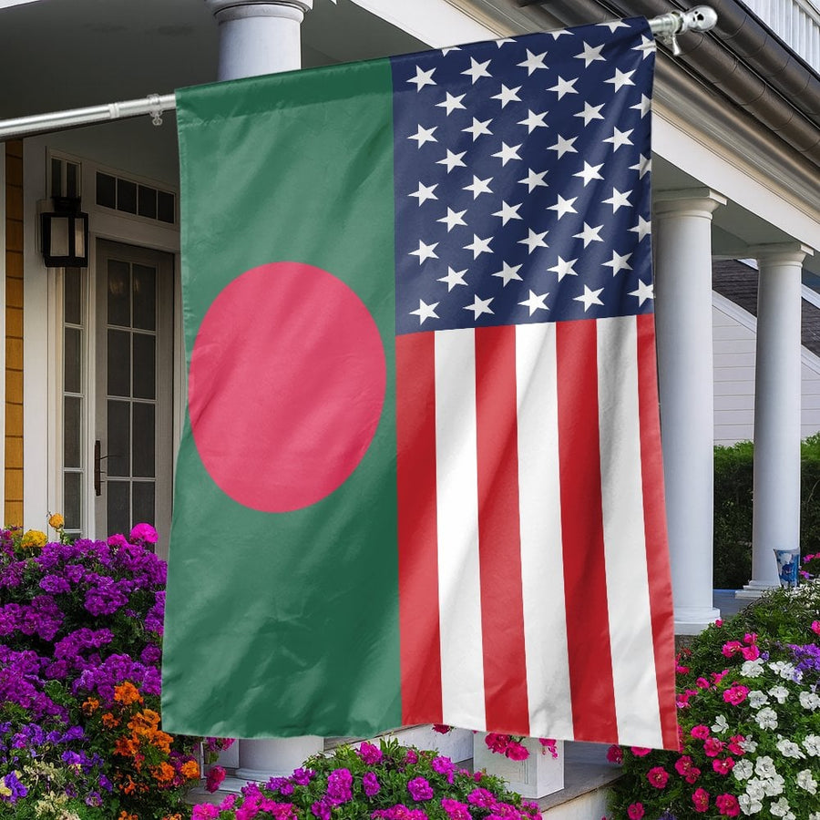 Bangladesh and USA Flag | Dual Heritage National Symbol Print | Premium Polyester Weather-Resistant | Patriotic Home Decor Gift