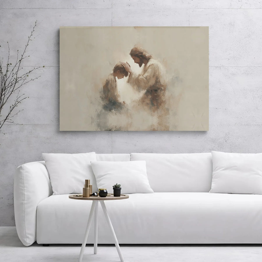 Jesus Blessing Child Canvas Print | Watercolor Religious Wall Art | Premium Gallery Wrapped Decor | Christian Home Inspiration Gift