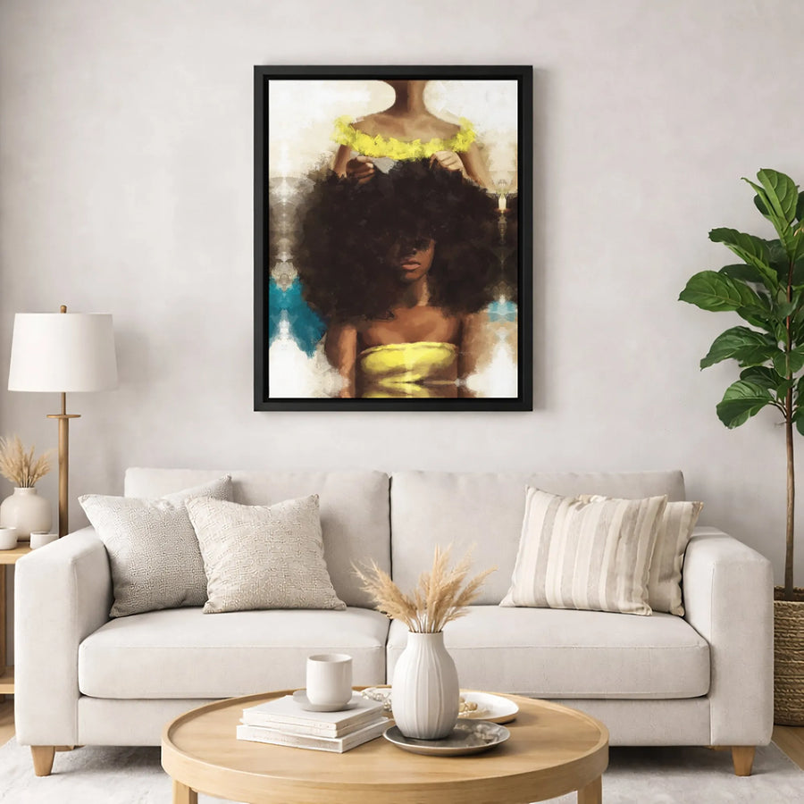Black Woman Art Canvas | Afro Hair Styling Portrait | Premium Gallery-Quality Print | Modern Home Decor Gift