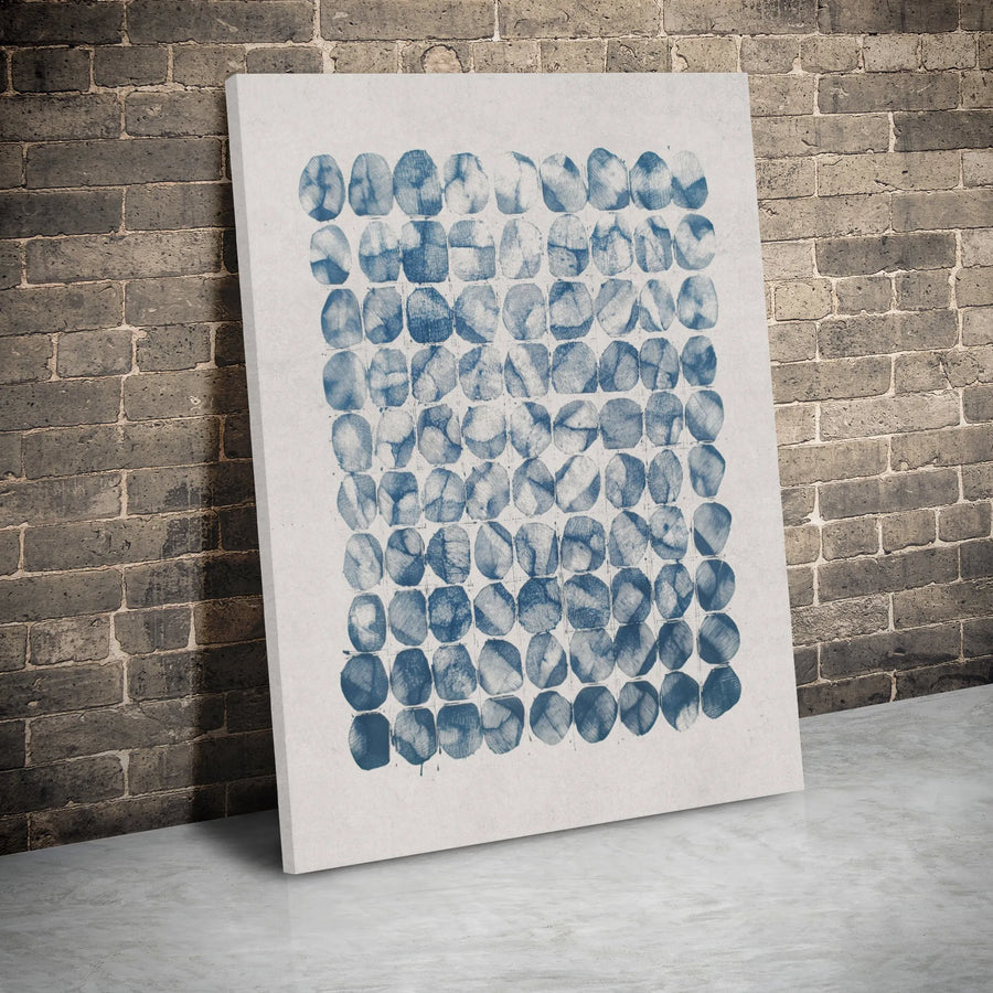 Abstract Blue Geometric Canvas Art | Stamped Circle Grid Print | Premium 1.25" Gallery Wrap | Modern Minimalist Home Office Decor