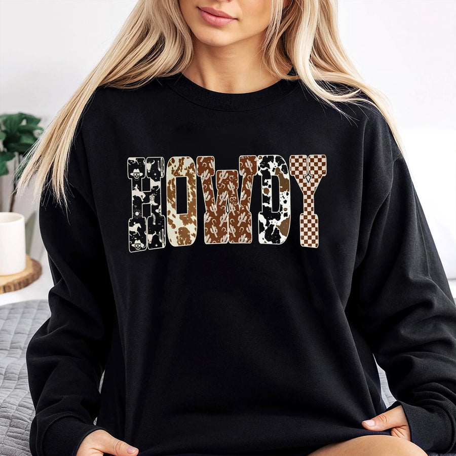 Howdy Western Sweatshirt | Retro Cowgirl Cowboy Graphic Design | Premium Cotton Blend | Trendy Fall Autumn Gift For Women And Men