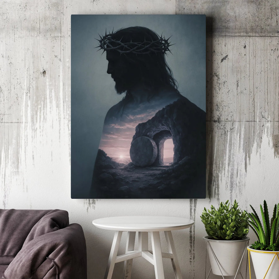 Jesus Christ Canvas Wall Art | Empty Tomb & Crown of Thorns | Premium Gallery Wrapped Print | Christian Faith Home Decor Gift