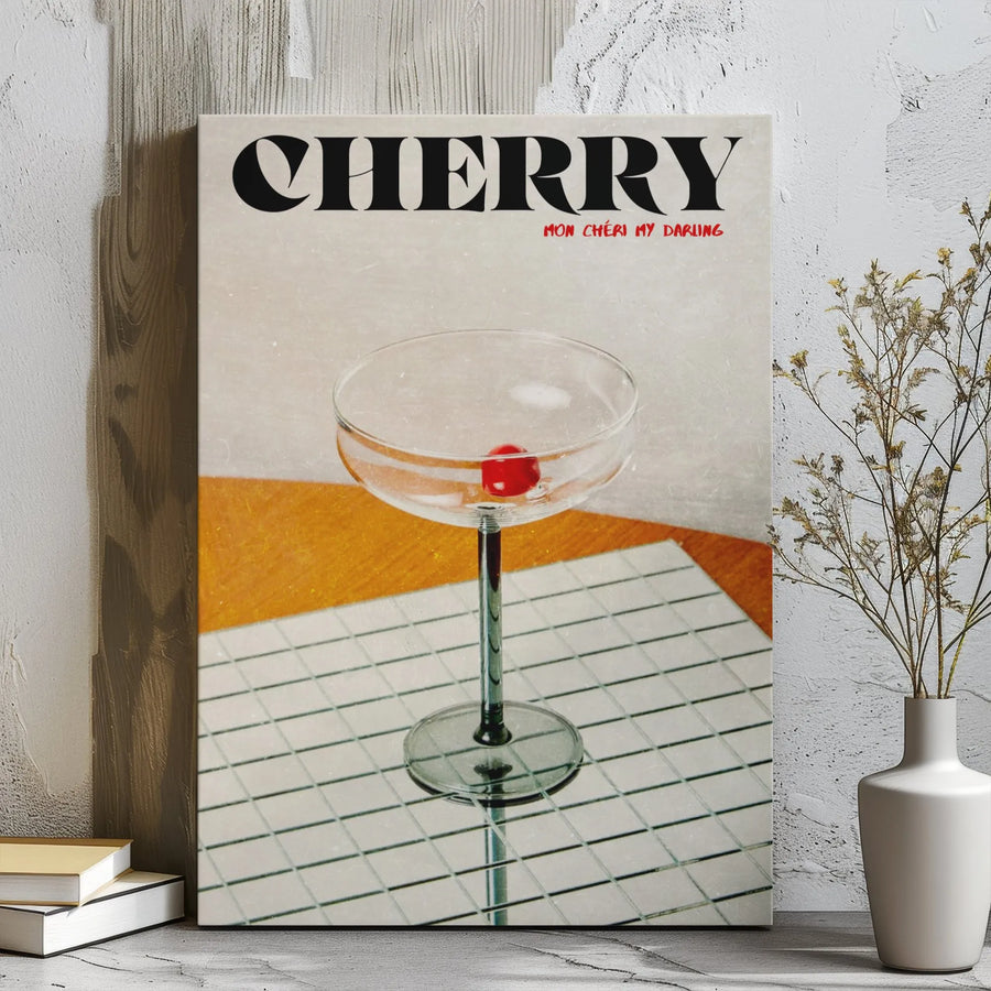 Cherry Cocktail Canvas Wall Art | Mid-Century Retro Aesthetic | Gallery Wrapped Premium Canvas | Kitchen & Bar Decor Gift