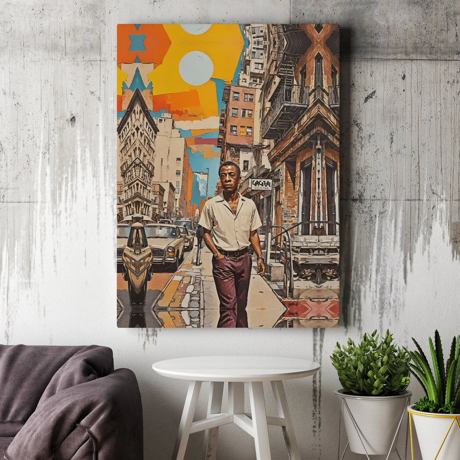 James Baldwin Canvas Wall Art | Abstract Harlem Cityscape Portrait | Gallery Wrapped Premium Decor | Inspirational Literary Gift for Office or Home