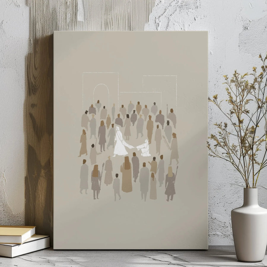 Jesus Heals Woman Touching Garment | Minimalist Christian Canvas Wall Art | Gallery Wrapped Premium Print | Religious Home Decor Gift