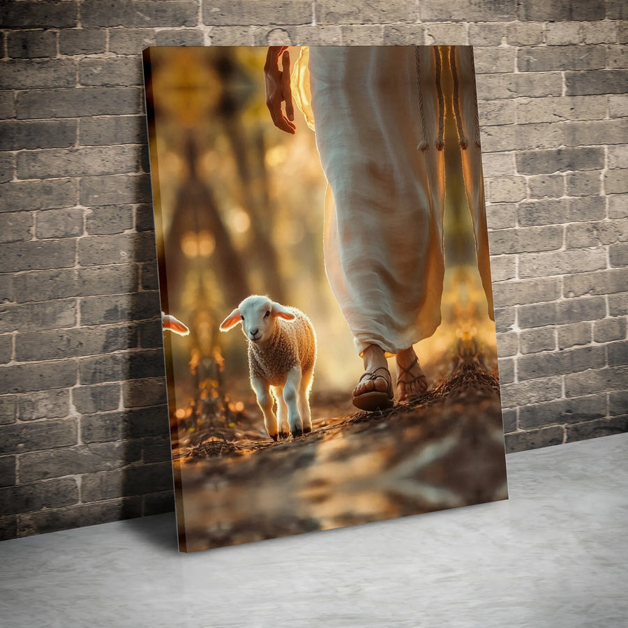 Good Shepherd Canvas Wall Art | Jesus Walking with Lamb Realistic Art | Premium Thick Gallery Wrapped Print | Inspirational Christian Home Decor Gift