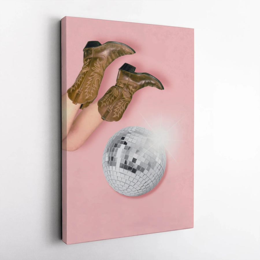 Disco Cowboy Boot Wall Art | Pink Western Aesthetic Decor | Premium Gallery Wrap Canvas | Trendy Nashville Bachelorette Party Gift