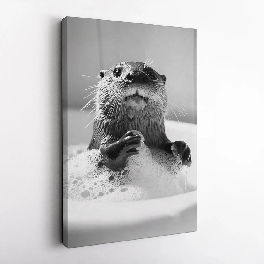 Cute Otter Bubble Bath Canvas Wall Art | Whimsical Animal Bathroom Decor | Premium Gallery Wrap Print | Funny Wildlife Photography Gift