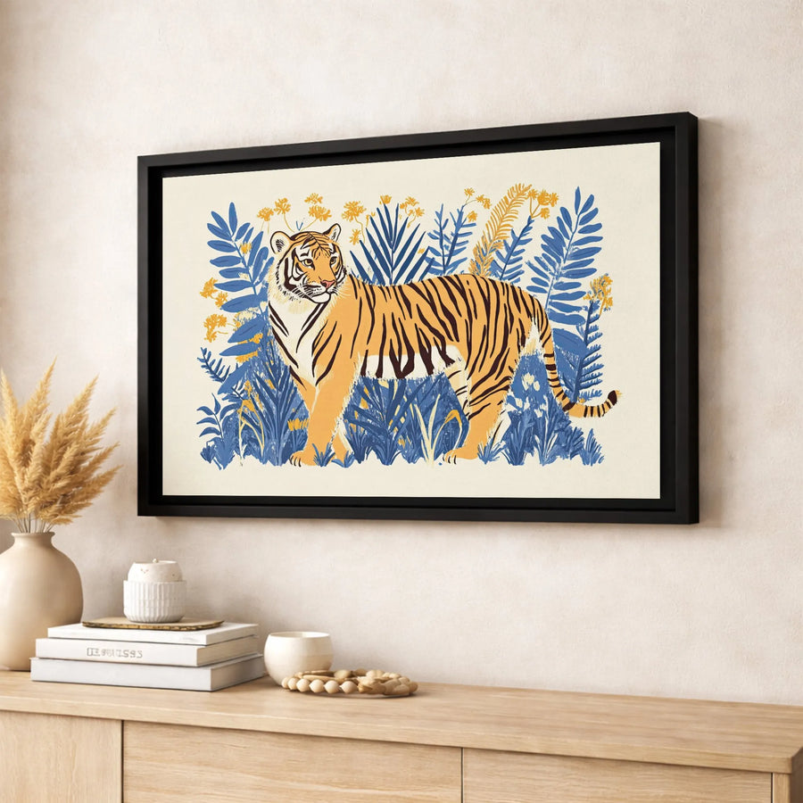 Tiger Canvas Wall Art | Botanical Jungle Illustration | Premium Gallery Wrapped Print | Modern Animal Home Decor Gift