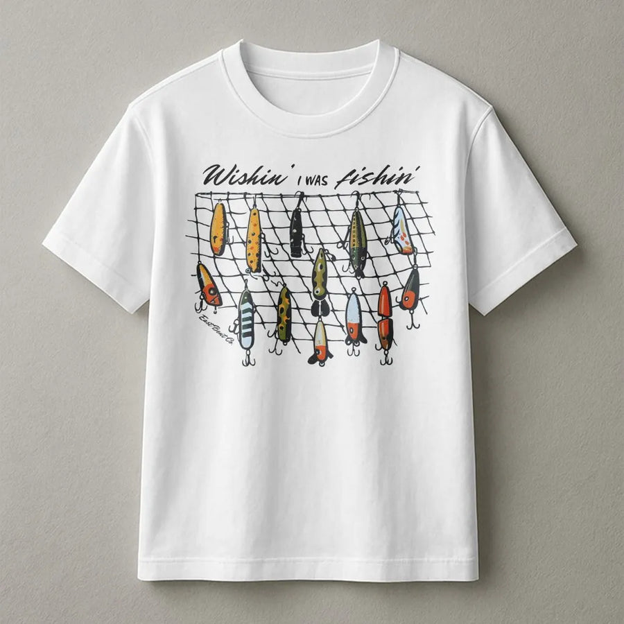 Fishing T-Shirt for Men & Women | Vintage Fishing Lures Graphic 'Wishin I Was Fishin' | Premium Cotton-Blend Sweatshirt | Gift for Anglers