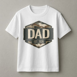 Dad Est 2026 T-Shirt | Vintage Camo Badge Graphic Tee | Soft Cotton Shirt | New Dad Gift for Husband, Fathers Day Present