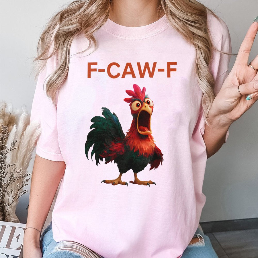 F-Caw-F Funny Rooster T-Shirt | Screaming Chicken Graphic Tee | 100% Cotton Premium Quality | Humorous Gift For Chicken Lovers And Farmers