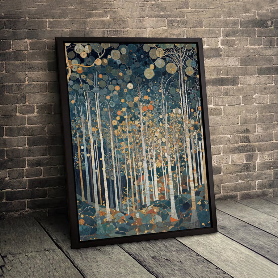 Abstract Birch Tree Forest Canvas Wall Art | Whimsical Circular Leaf Pattern | Gallery-Wrapped Premium Print | Nature-Inspired Home Decor Gift