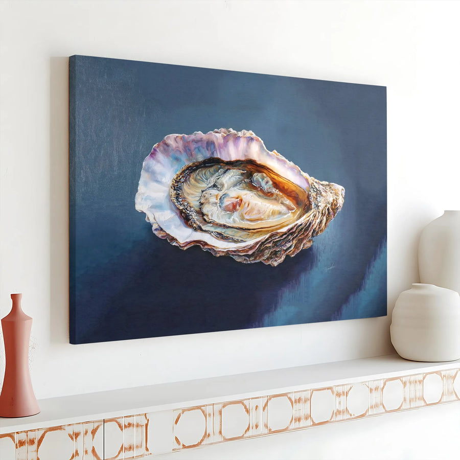 Oyster Canvas Wall Art | Realistic Coastal Still Life Painting Print | Premium Gallery Wrap Canvas | Gourmet Kitchen Decor Gift