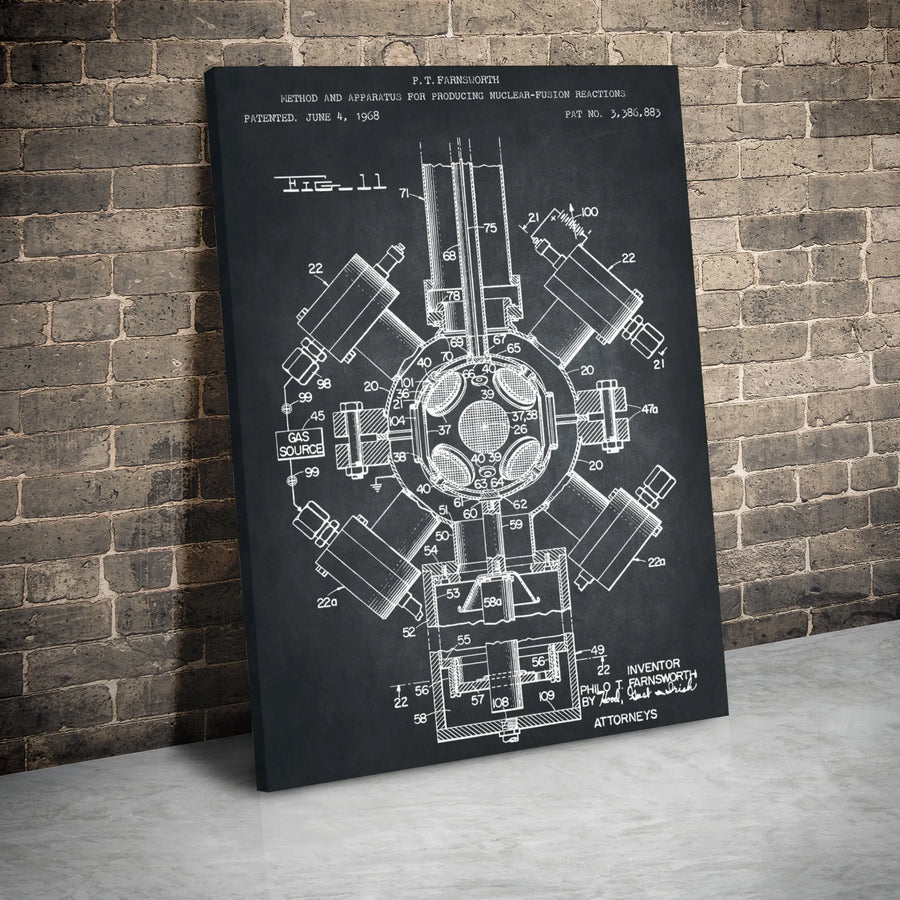 Nuclear Fusion Patent Canvas Print | Philo T. Farnsworth Invention Blueprint | Premium Gallery Wrap Wall Art | Gift for Physicists and Engineers