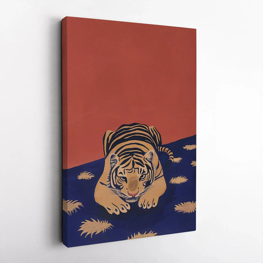 Crouching Tiger Canvas Wall Art | Minimalist Animal Illustration | Premium Gallery Wrapped Decor | Modern Wildlife Home Decor Gift