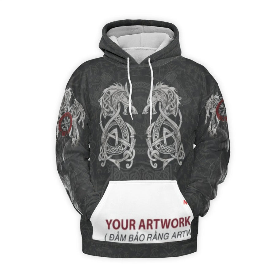 Viking Wolf Hoodie | Norse Mythology Celtic Knot Graphic | Premium Polyester Brushed Fleece | Unisex Gift for Men and Women