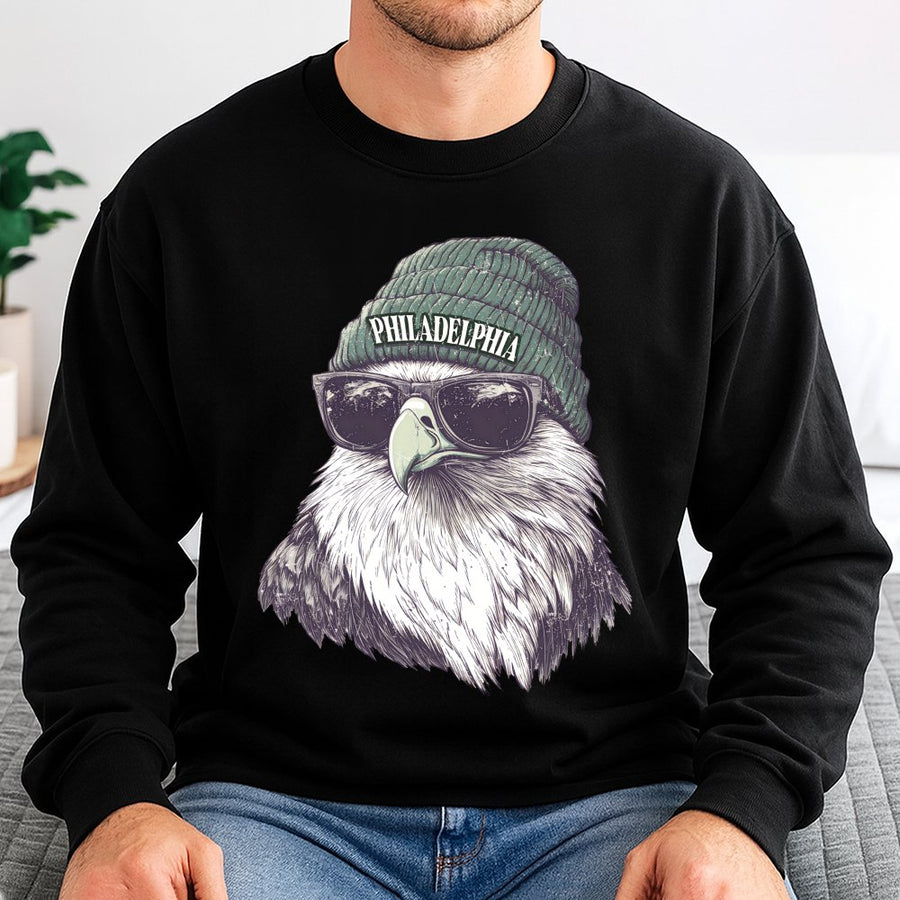 Philadelphia Eagle Wearing A Beanie And Sunglasses Sweatshirt