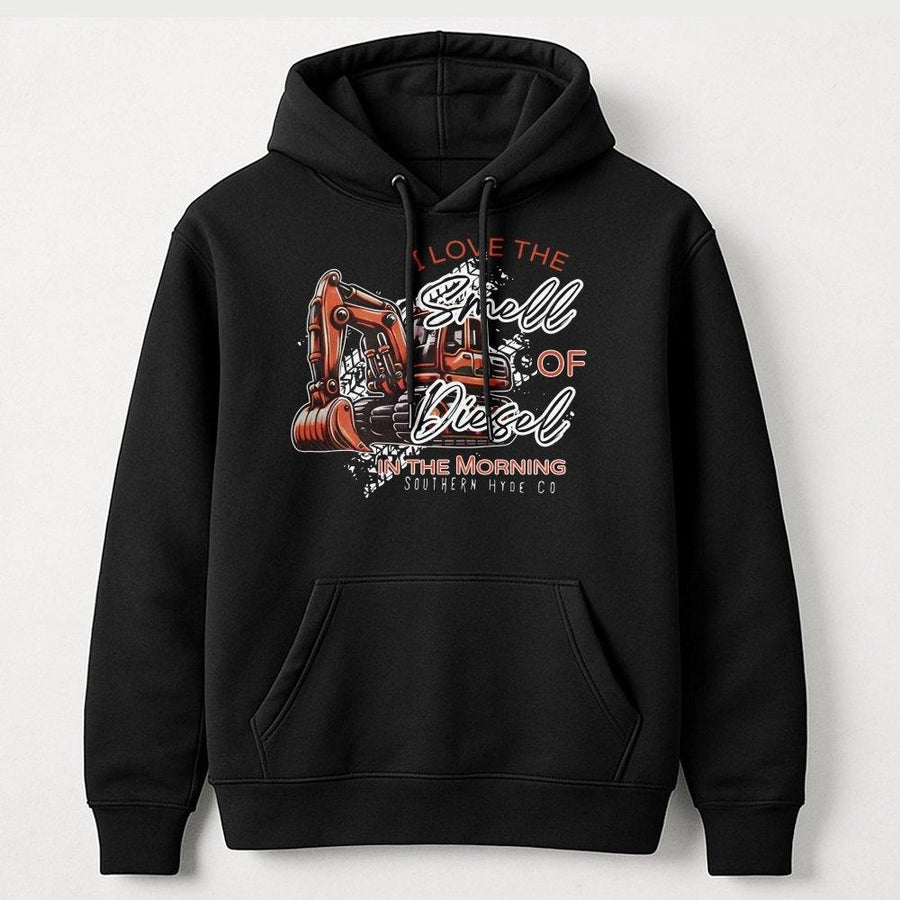 Smell of Diesel Hoodie | Heavy Equipment Excavator Graphic | Premium Cotton Blend | Gift for Construction Worker or Farmer