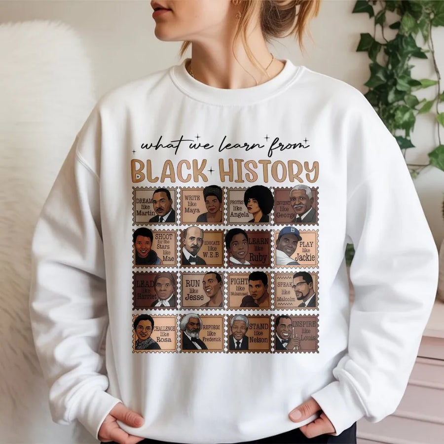 Black History Month Sweatshirt | Inspirational Leaders Stamp Design | Premium Cotton Blend | Gift For African American Pride and Teachers