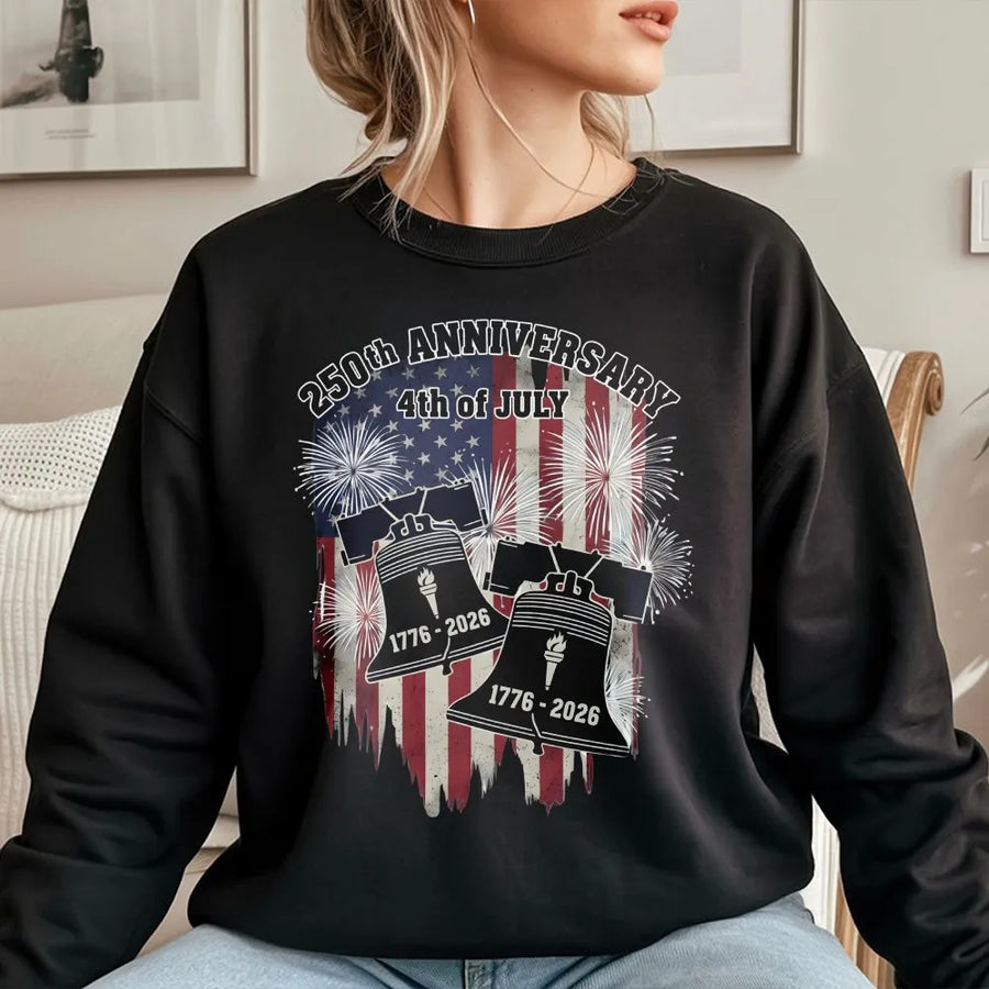250th Anniversary 4th of July Shirt | Vintage American Flag & Liberty Bell Design | Soft 100% Cotton Tee | Patriotic Independence Day 2026 Gift