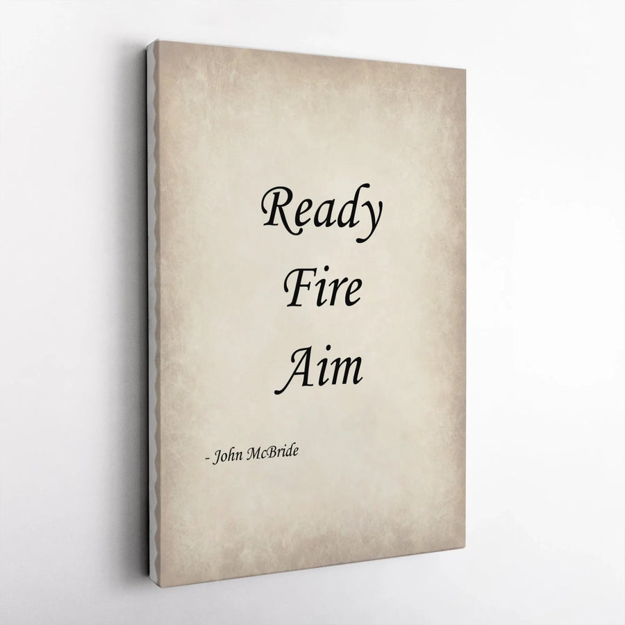 Ready Fire Aim Quote Canvas | Minimalist Typography Wall Art | Premium Fade-Resistant Print | Motivational Office Decor For Entrepreneurs