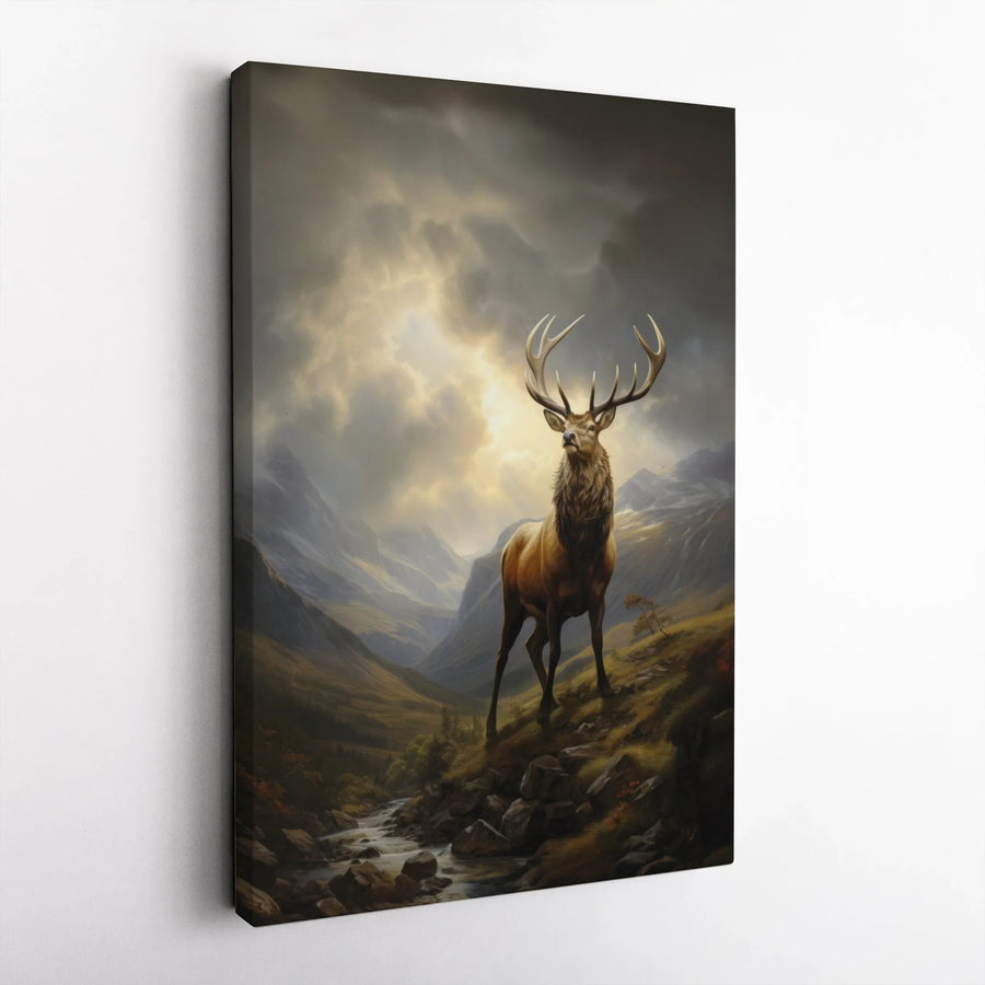 Mountain Elk Vertical Canvas | Majestic Stag in Dramatic Valley Landscape | Premium 1.25" Thick Wall Art | Rustic Cabin & Lodge Decor Gift