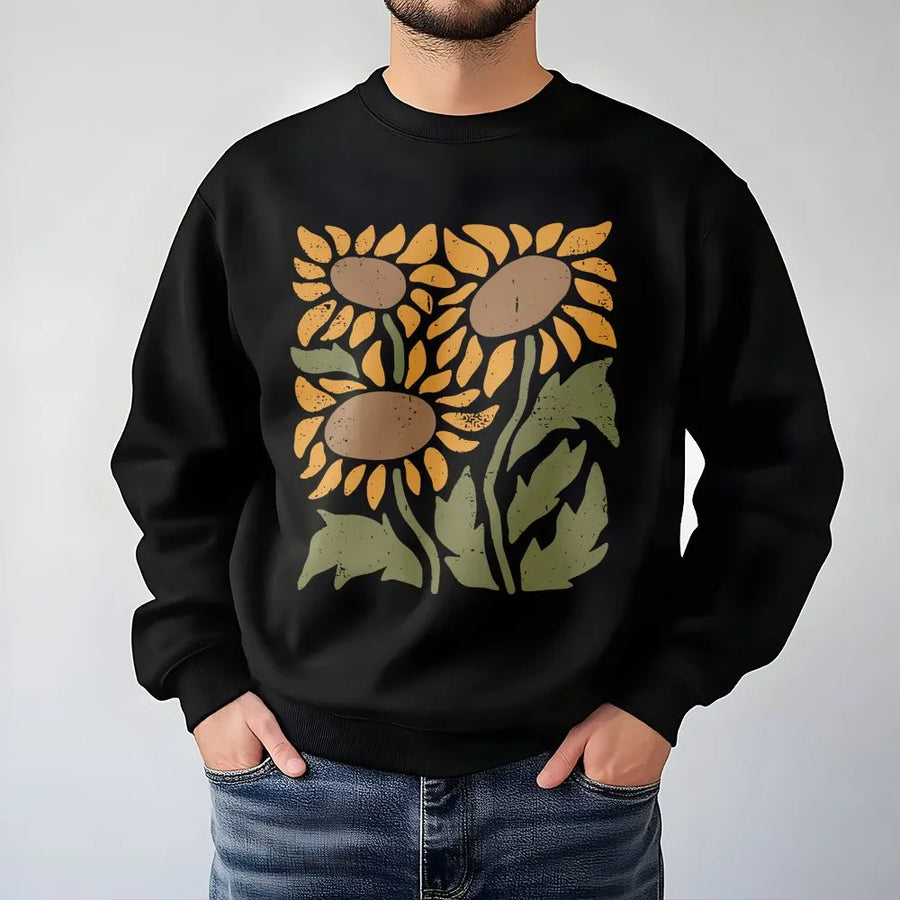 Sunflower Sweatshirt | Retro Boho Botanical Art Graphic | Premium Cotton Blend | Gift for Flower Lovers