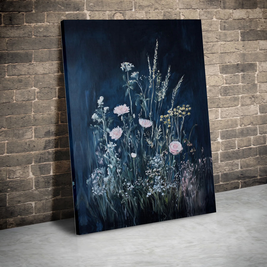 Moody Wildflower Meadow Canvas Print | Dark Floral Botanical Wall Art | 1.25 Inch Gallery Wrap | Premium Aesthetic Home Decor Gift