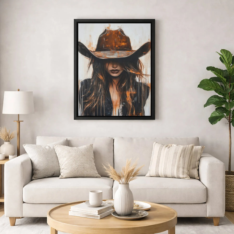 Cowgirl Canvas Wall Art | Abstract Western Woman Portrait | Premium 1.25-Inch Gallery Wrap | Country Home Decor Gift