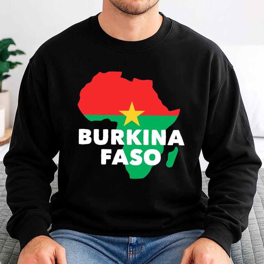 Burkina Faso Flag Sweatshirt | African Map Graphic | Cotton Blend Unisex Pullover | Patriotic Heritage Gift for Men and Women
