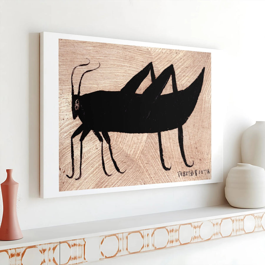 Abstract Black Grasshopper Canvas Art | Modern Minimalist Insect Wall Decor | Premium 1.25" Gallery Wrap | Nature-Inspired Home Office Wall Print