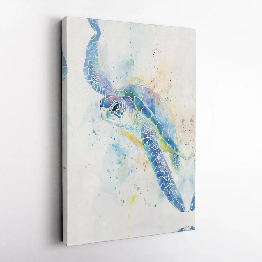 Sea Turtle Canvas Wall Art | Watercolor Ocean Animal Painting | Premium Gallery Wrapped Canvas | Beach House Decor Gift