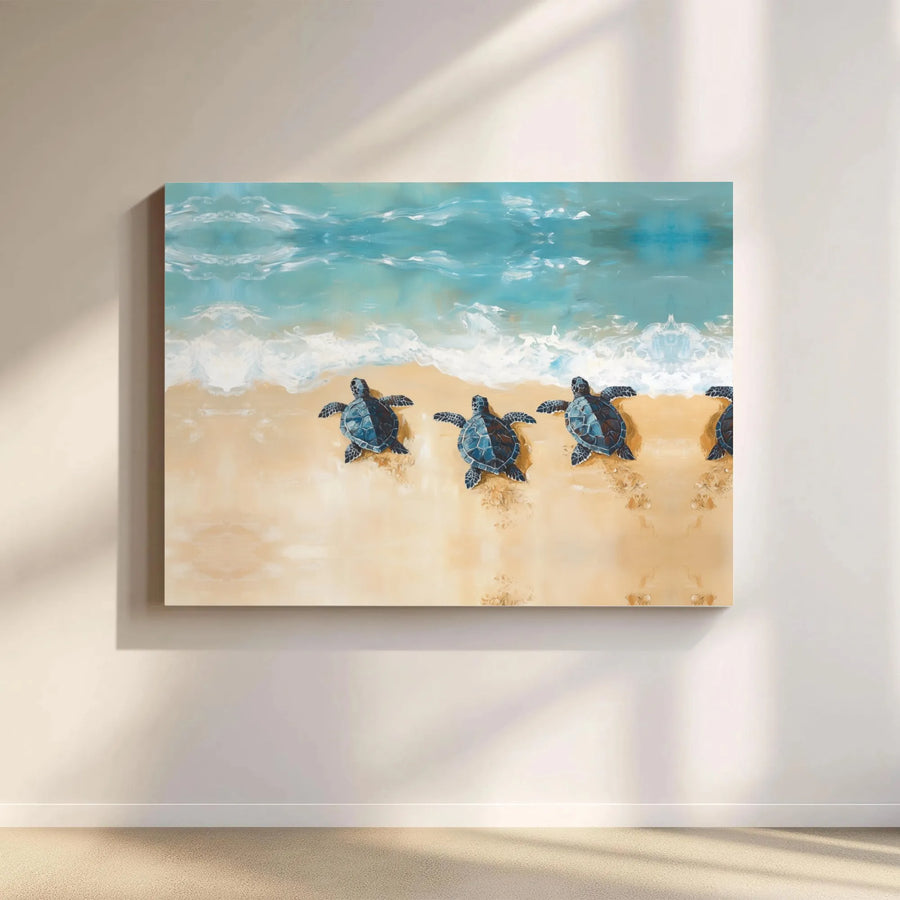Baby Sea Turtle Canvas Wall Art | Coastal Beach Ocean Scene | Premium 1.25-Inch Gallery Wrap | Nursery & Home Decor Gift