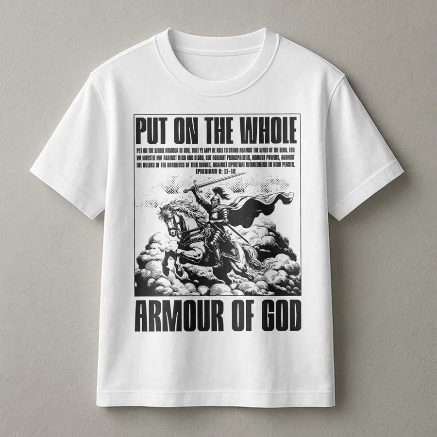 Armour Of God T-Shirt | Ephesians 6:11-12 Bible Verse Graphic | Premium 100% Cotton Crewneck | Christian Faith Apparel Gift For Men And Women