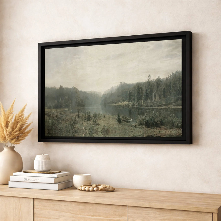 Moody Forest Landscape Canvas Wall Art | Vintage River Scenery Print | Premium 1.25 Inch Gallery Wrap | Large Framed Artwork for Home Decor