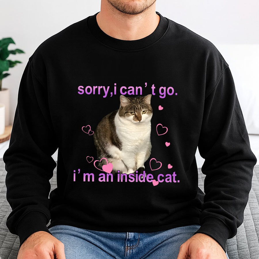 Inside Cat Sweatshirt | Funny Introvert Graphic Pullover | Soft Cotton Blend Cozy Crewneck | Unique Gift for Cat Lovers