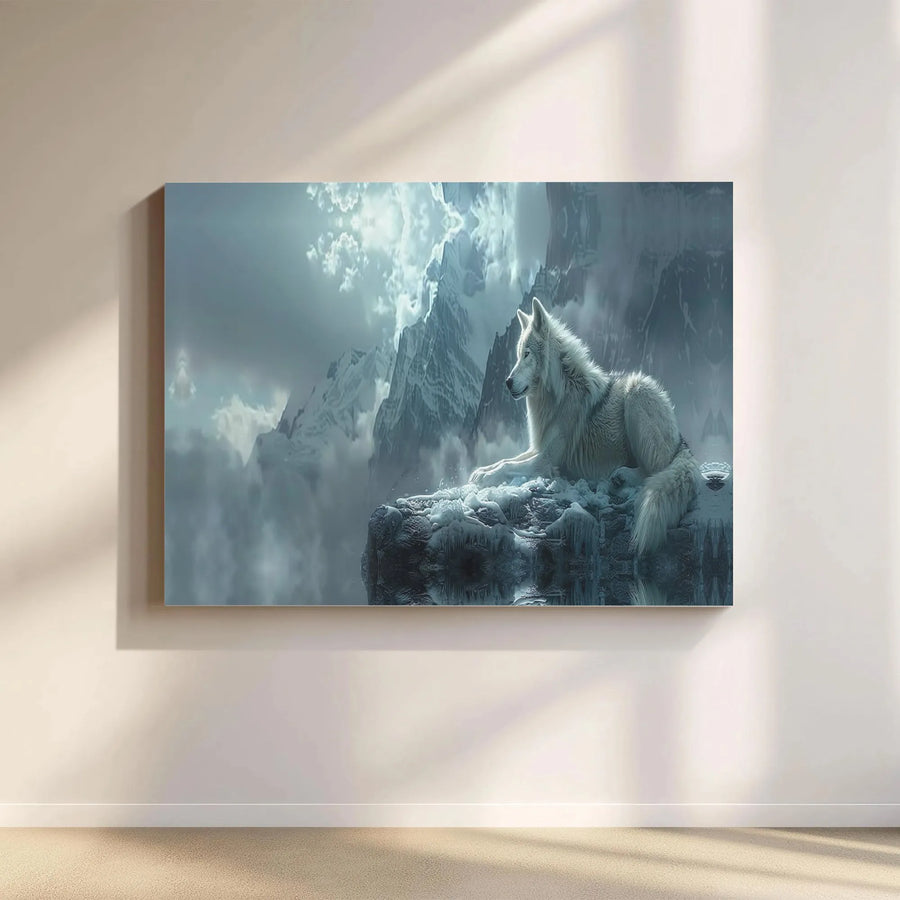 White Wolf Canvas Wall Art | Snowy Mountain Landscape Print | Premium 1.25 Inch Thick Gallery Wrap | Winter Nature Home Decor